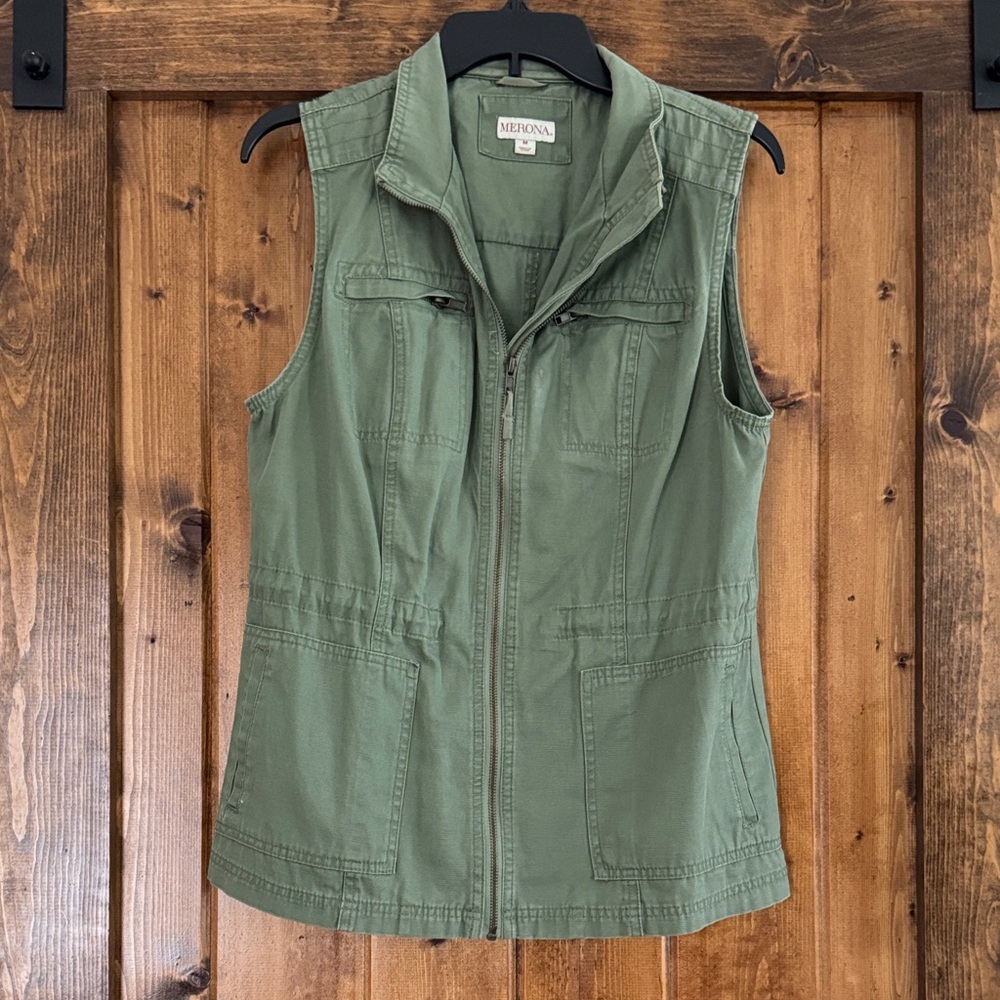 Merona Olive Green Sleeveless Zip Utility Vest